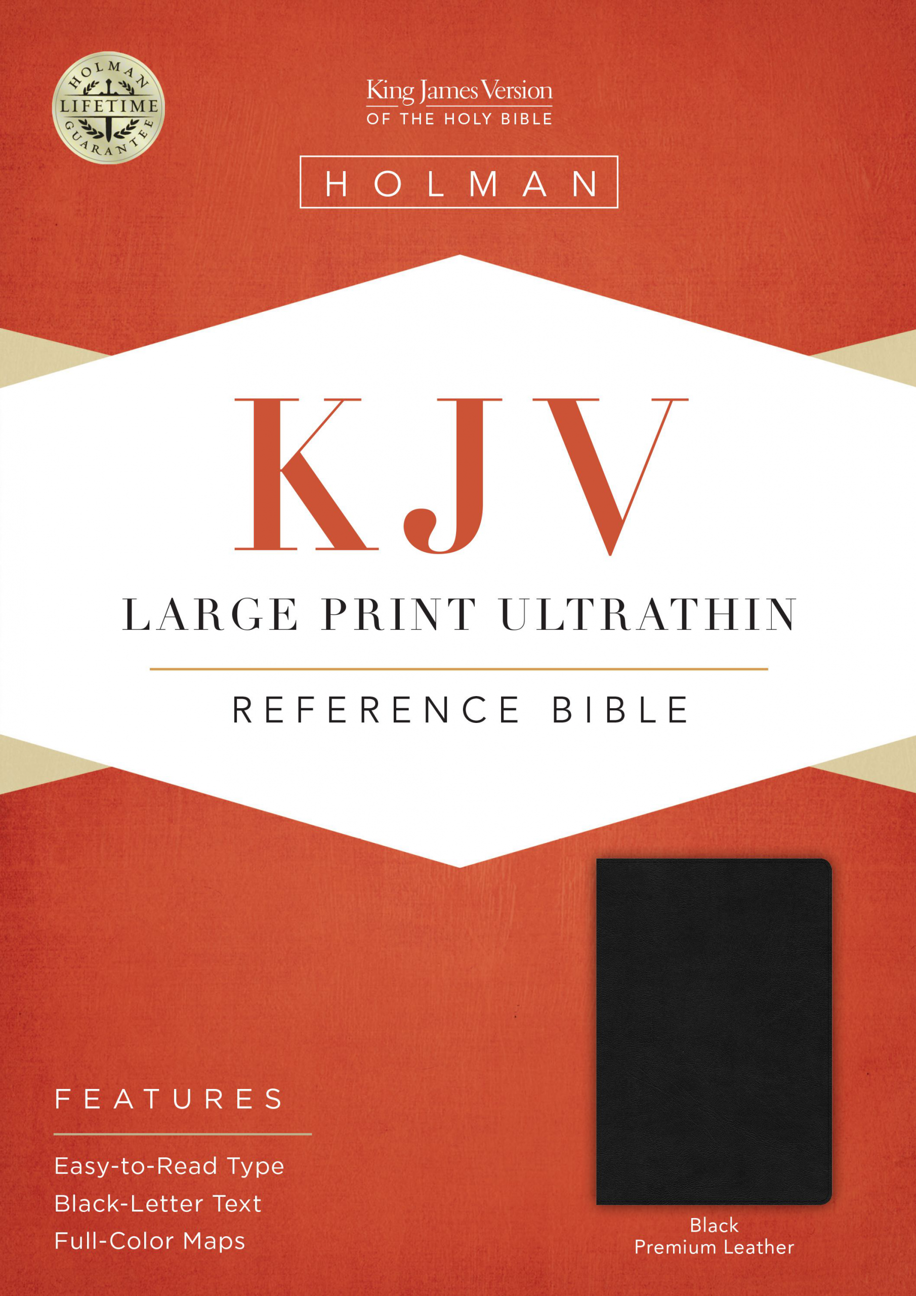 KJV Large Print Ultrathin Reference Bible, Premium Black Genuine Leather, Black Letter Edition